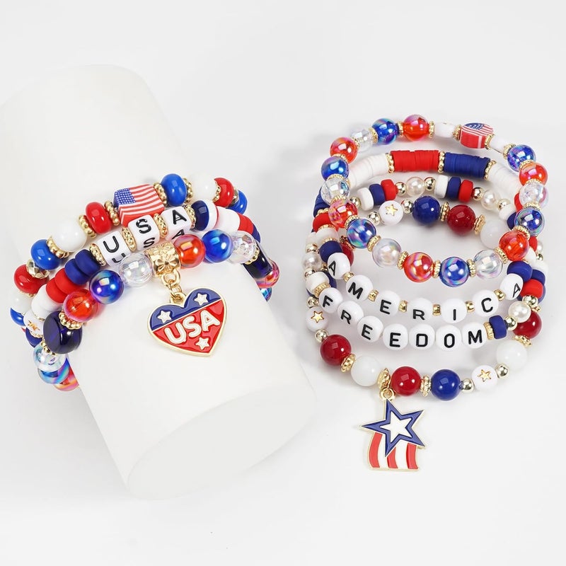 Briutn 4th of July Beaded Bracelets with American Flag Stars Charms USA Jewelry - Image 4